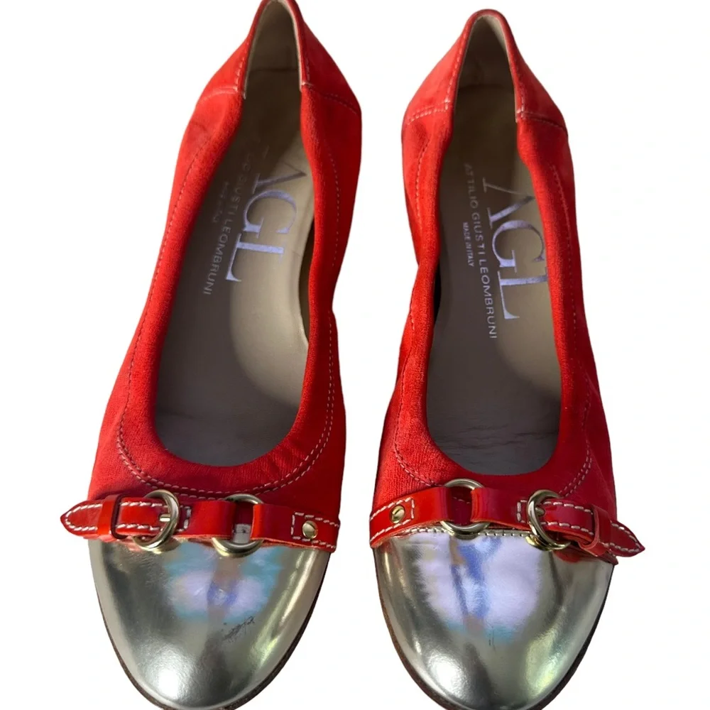 AGL Attilio Giusti Leombruni Orange Leather Flats Cap Toe Women Size 38.5 US 8.5